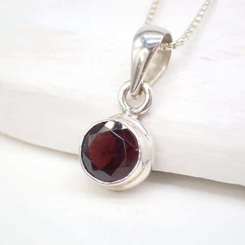 Faceted Garnet Sterling Silver Pendant