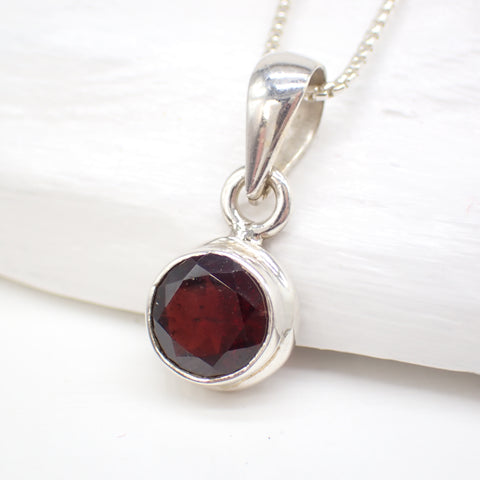 Faceted Garnet Sterling Silver Pendant