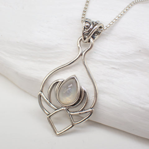 Sterling Silver Lotus Flower Necklace With Moonstone