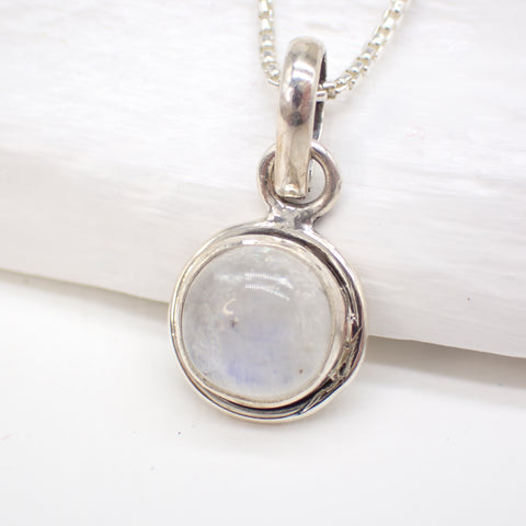 Moonstone Gemstone Simple Sterling Silver Necklace