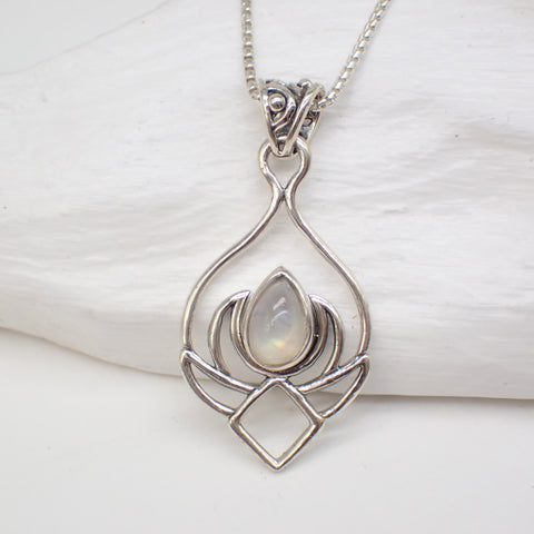 Sterling Silver Lotus Flower Necklace With Moonstone