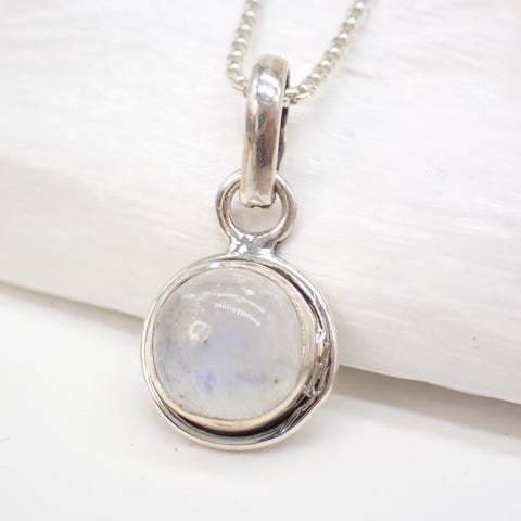 Moonstone Gemstone Simple Sterling Silver Necklace