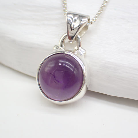 Amethyst Sterling Silver Simple Round Necklace