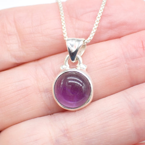 Amethyst Sterling Silver Simple Round Necklace