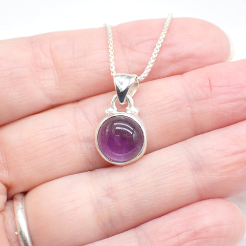 Amethyst Sterling Silver Simple Round Necklace