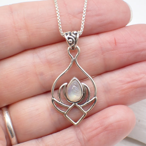 Sterling Silver Lotus Flower Necklace With Moonstone