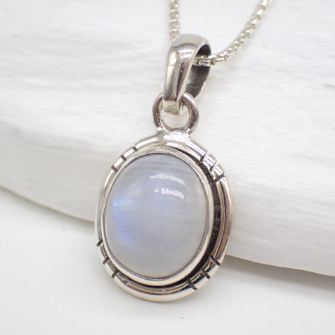 Moonstone Gemstone Simple Sterling Silver Necklace