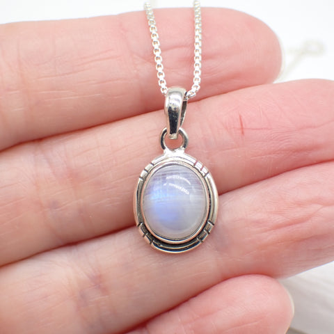 Moonstone Gemstone Simple Sterling Silver Necklace