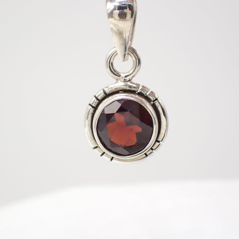 Sterling Silver Round Faceted Garnet Pendant