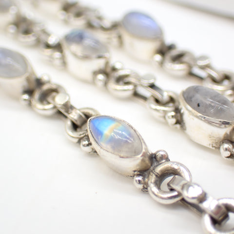 Rainbow Moonstone Sterling Silver Link Bracelet