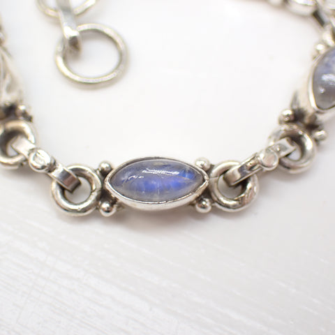 Rainbow Moonstone Sterling Silver Link Bracelet