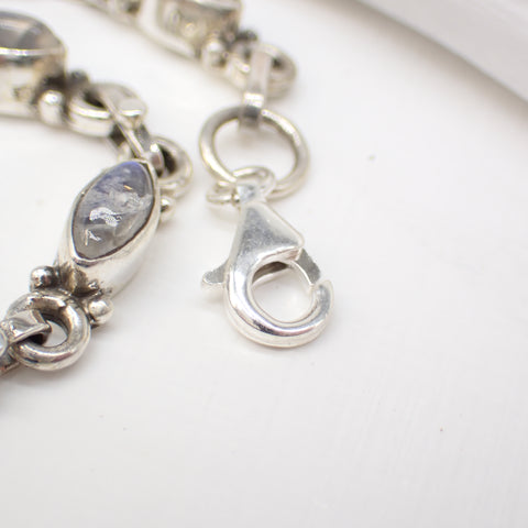 Rainbow Moonstone Sterling Silver Link Bracelet