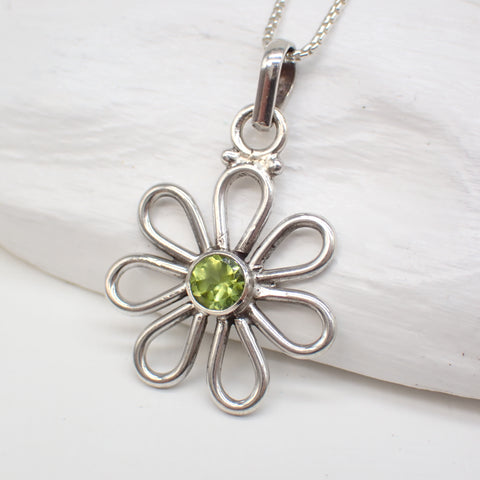 Faceted Peridot Sterling Silver Daisy Pendant