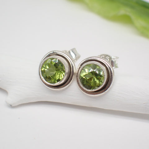 Sterling Silver Faceted Round Peridot Studs