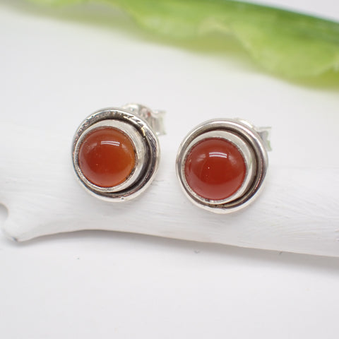 Sterling Silver Round Carnelian Studs