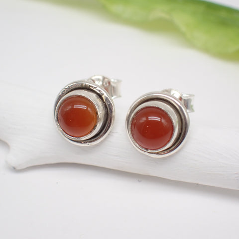 Sterling Silver Round Carnelian Studs