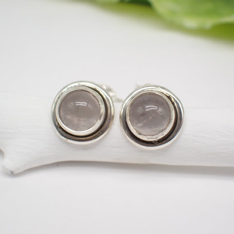 Sterling Silver Round Rose Quartz Studs