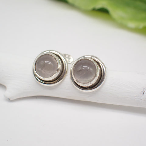 Sterling Silver Round Rose Quartz Studs