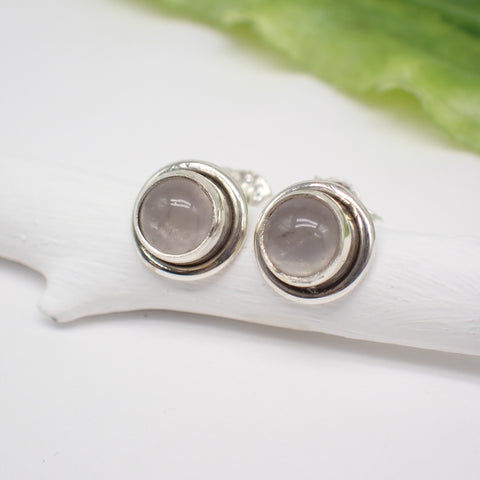 Sterling Silver Round Rose Quartz Studs