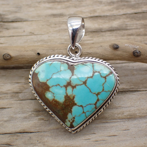 Sterling Silver #8 Turquoise Heart Pendant