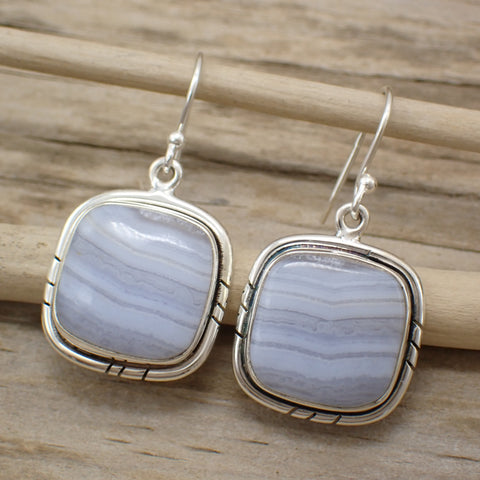 Sterling Silver Blue Lace Agate Earrings
