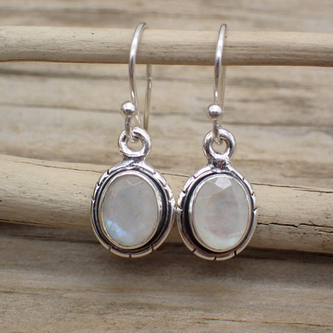 Sterling Silver Faceted Rainbow Moonstone Earrings