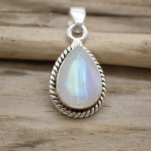 Sterling Silver Faceted Rainbow Moonstone Pendant