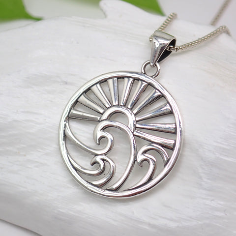 Pendentif soleil et vagues en argent sterling