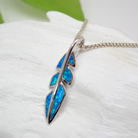 Sterling Silver Blue Opal Feather Charm