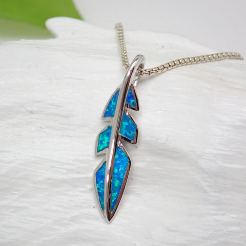 Sterling Silver Blue Opal Feather Charm