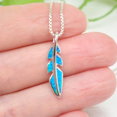 Sterling Silver Blue Opal Feather Charm