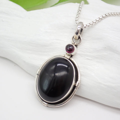 Black Onyx & Amethyst Sterling Silver Pendant