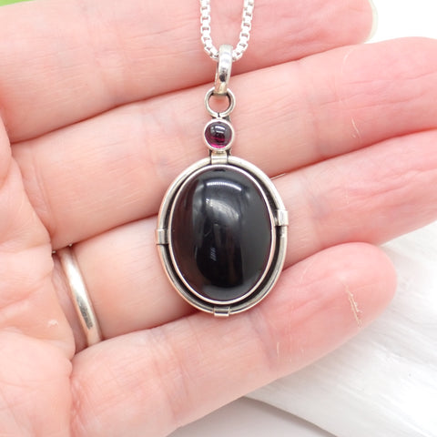 Black Onyx & Amethyst Sterling Silver Pendant