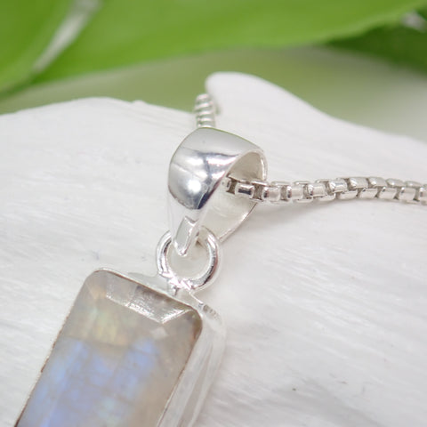 rainbow moonstone rectangle pendant