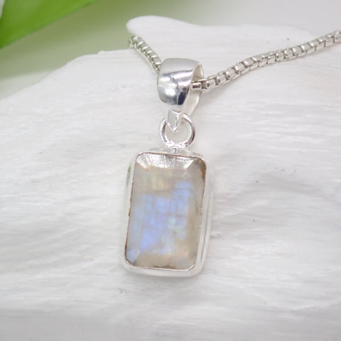 rainbow moonstone rectangle pendant