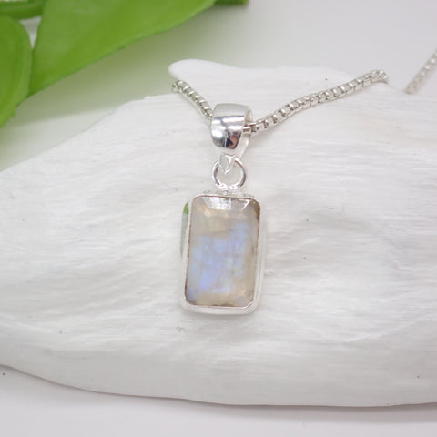 rainbow moonstone rectangle pendant