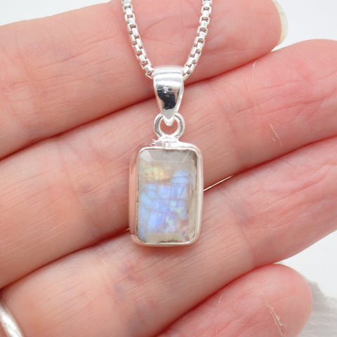 rainbow moonstone rectangle pendant