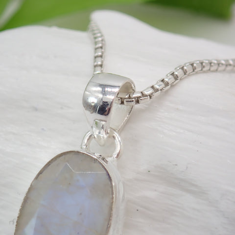 Rainbow Moonstone Faceted Sterling Silver Pendant