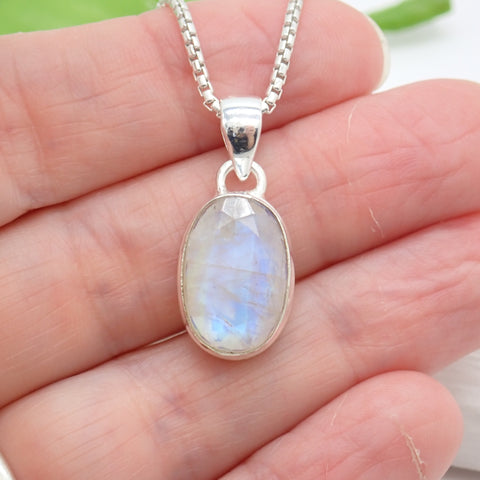 Rainbow Moonstone Faceted Sterling Silver Pendant