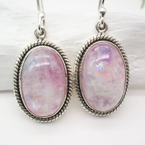 Pink Moonstone Sterling Silver Earrings