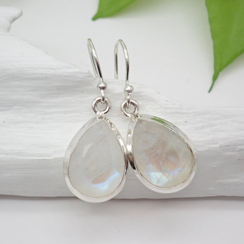 Rainbow Moonstone Faceted Sterling Silver Earrings