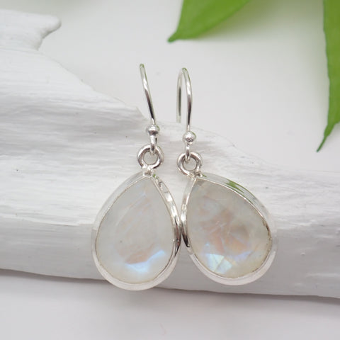 Rainbow Moonstone Faceted Sterling Silver Earrings