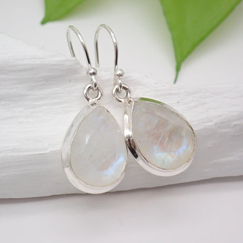 Rainbow Moonstone Faceted Sterling Silver Earrings