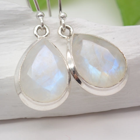 Rainbow Moonstone Faceted Sterling Silver Earrings