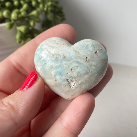 Seafoam Calcite Blue Aragonite Puffy Heart