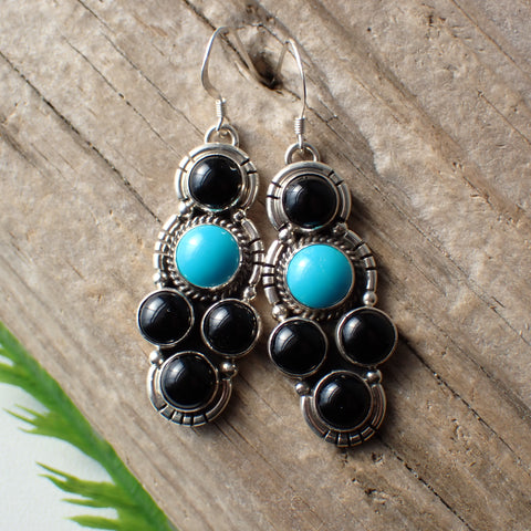 Sleeping Beauty and Black Onyx Sterling Silver Earrings by Carol Wylie