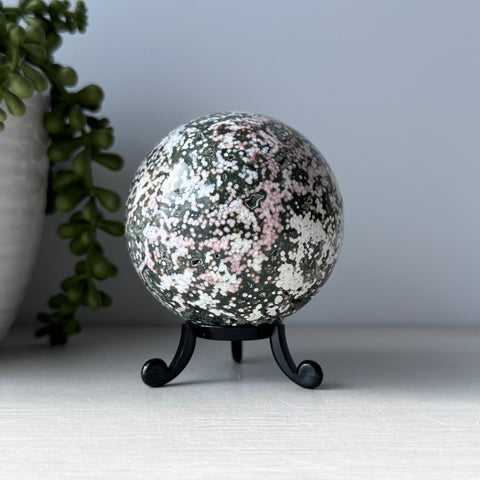 Pink & Green Ocean Jasper Sphere on Cute Stand