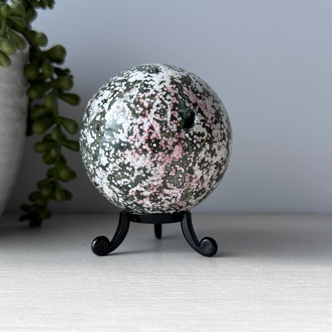 Pink & Green Ocean Jasper Sphere on Cute Stand