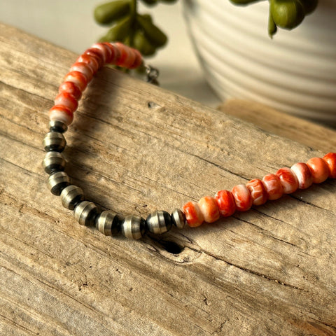 Sterling Silver Navajo Pearl & Spiny Oyster Bracelet by Native American Artist