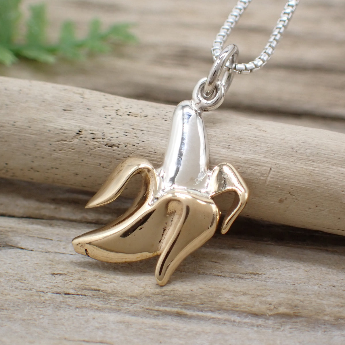 ♻️ Recycled Sterling Silver Banana Charm with Bronze Peel 